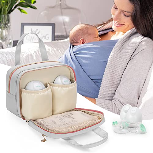 Damero Wearable Breast Pump Bag Compatible with Elvie/Willow/Momcozy | Pump Carrying Case with 2 Padded Pockets for Most Wearable Pumps, Cooler Compartment for Bottles, Parts and Ice Pack-Bag Only