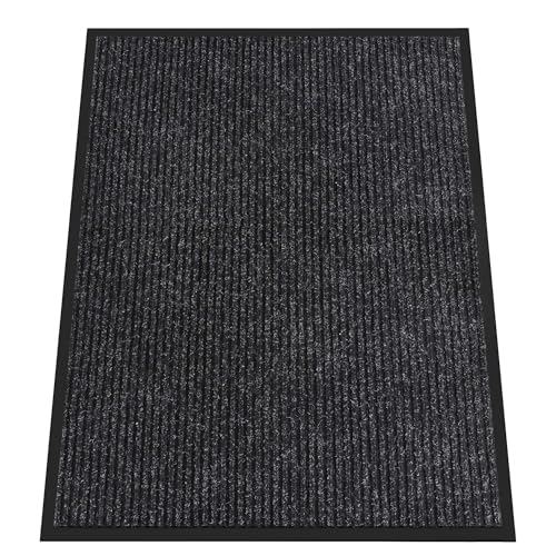 Front Door Mat Outside Entrance, Dirt Trapper Doormat 48" x 36" | Non Slip Indoor Outdoor Welcome Mat for Entryway, Absorbent Commercial Floor Mat for High Traffic Area, All Weather, Black - color: Black Striped, size: 3' x 4' (Rectangular)