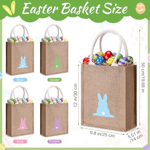 Honeydak 4 Pcs Easter Baskets for Kids Bunny Burlap Easter Tote Gift Bags with Handle Jute Stripe Rabbit Gift Bags for Kids Egg Hunt Game Spring Party Supplies - style: Polka Dot Bunny
