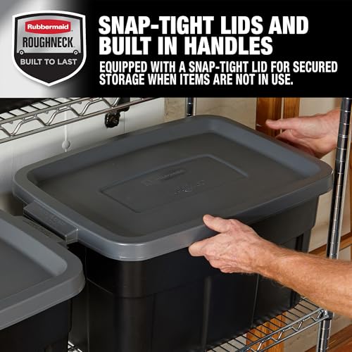 Rubbermaid Heavy Duty Black Storage Bins Plastic Totes with Lids for Storage, Stackable, Large Capacity, Durable, Multipurpose, 14 GAL, 6 Pack (14 GAL - 6 Pack Solid Black and Grey) - size: 14 Gal - 6 Pack
