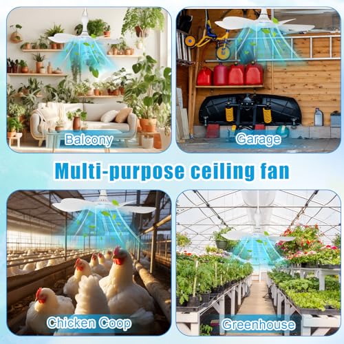 Tujoe 2 Set Solar Ceiling Fan Kit 16.5'', 15w Monocrystalline Solar Panel USB Ceiling Fan with Remote Control, Timer, Quiet Operation for Outside, Patio, Tent, Chicken Coop, Greenhouse, Shed, Camping