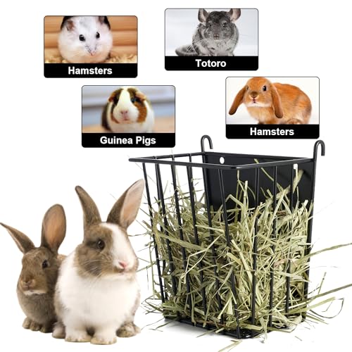 LUAVIARU Upgrades 2pcs Hay Feeder Rabbit - Guinea Pig - Metal Frame Hay Rack with Adjustable Hook - Less Wasted - for Guinea Pig, Bunny, Chinchilla Cage Accessories - Bunny Feeder - size: 2 Pack