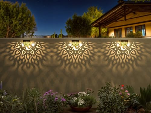 Gardsee Solar Fence Lights 6 Pack Solar Deck Lights Waterproof LED Solar Powered Step Light Wall Lights Outdoor Decorations Warm Yellow Light Decorative Lighting for Garden (Gold) - style: gold