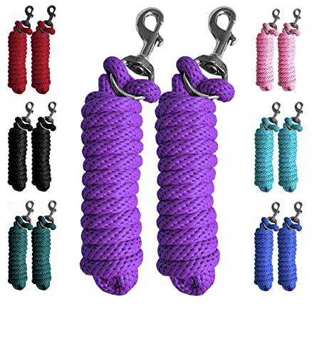 Majestic Ally Pack of 2 Solid Poly Lead Rope for Horses & Livestock – 10 Foot Long and 5/8 inch Thick - Replaceable Heavy-Duty Bolt Snap – Handmade – Soft, Broken in Feel (Purple) - color: Purple