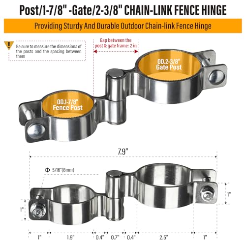 2 Pack 1-7/8" x 2-3/8" Chain Link Fence Gate Hinge, 304 Stainless Steel Heavy Duty Male Female Post Hinges with Bolts and Nuts - color: 1-7/8", size: 2-3/8"