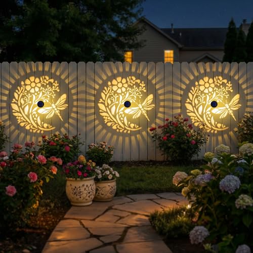 Gardsee Solar Fence Lights 6 Pack Solar Deck Lights Waterproof LED Solar Powered Step Light Wall Lights Outdoor Decorations Warm Yellow Light Decorative Lighting for Garden (Black 5) - style: black 5