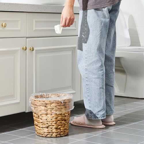 Ctosree 2 Pcs Wicker Trash Can Basket Woven Waste Basket with Lid Bathroom Wastebasket Garbage Bin with 100 Pieces of Trash Bags for Bedroom Farmhouse Home Office Kitchen(Medium) - color: Brown, size: Medium