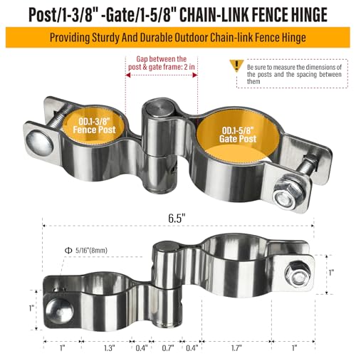 2 Pack 1-3/8" x 1-5/8" Chain Link Fence Gate Hinge, 304 Stainless Steel Heavy Duty Male Female Post Hinges with Bolts and Nuts - color: 1-3/8", size: 1-5/8 Inch