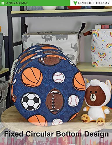 Round Thick Navy Ball Game Laundry Basket Collapsible Organizer Boys Girls | Canvas Foldable Storage Hamper Sturdy Rope Handles for Household Gift Baskets Bedroom Clothes Toys Children Nursery - color: Navy Ball Game