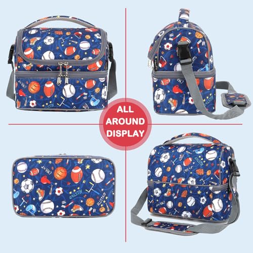 FlowFly Double Decker Cooler Insulated Lunch Bag Large Tote for Boys, Girls, Men, Women, With Adjustable Strap, Football - color: Football