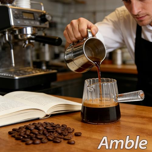 Amble Espresso Cups, Espresso Accessories, 6 Oz Espresso Shot Cups with Handle, Coffee Measuring Cup, Markings in both oz & ml, Dishwasher Safe