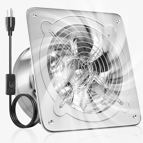 Voltset 10-Inch Exhaust Fan, Wall Mounted Extractor Fan with Switch | Metal Housing | High Airflow (988 CFM) | Pure Copper Motor | Built-in Backdraft Damper | Kitchen, Garage & Shed Ventilation - size: 10 Inch with Switch