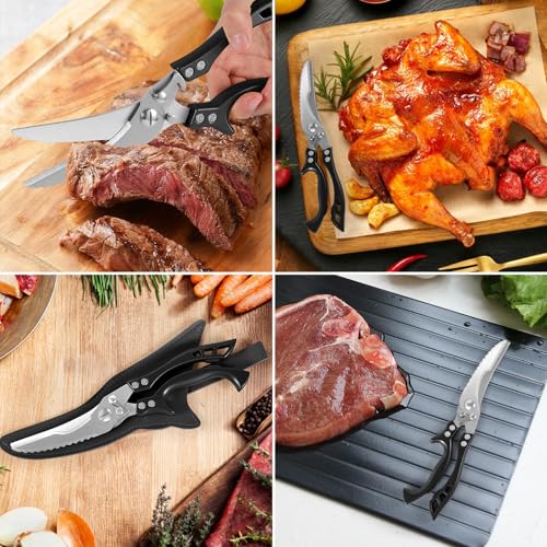ANDONG Heavy Duty Kitchen Scissors, Professional Poultry Shears, Cooking Utensils, Black - color: Black Grey