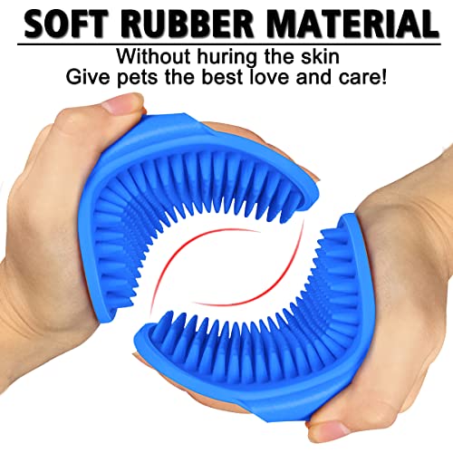 Dog Grooming Brush, Pet Shampoo Bath Brush Shedding Soothing Massage Rubber Comb with Adjustable Ring Handle for Long Short Haired Dogs and Cats 2pcs - color: Blue & Yellow