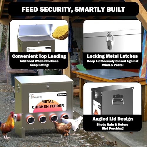 Metal Chicken Feeder Large Capacity 85lbs Automatic Metal Rat Proof Chicken Feeders No Waster Weatherproof Poultry Feeder for Chickens, Geese, Ducks, Turkeys, Quails (10-Port) - style: 85lb Feeder with 10 Ports