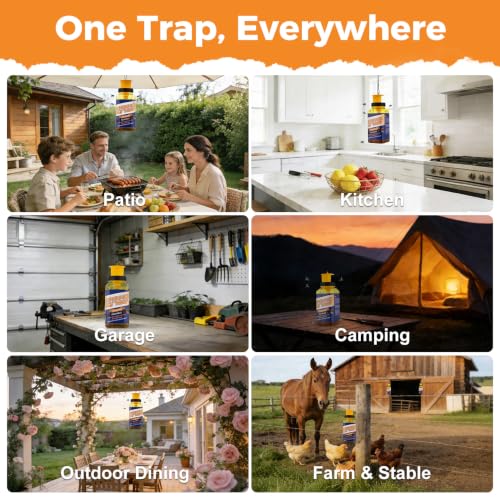 3 Pack Fly Traps Outdoor with 6 Natural Bait Refills | Reusable Hanging Fly Catcher for Patio, Garden, Orchard, Yard, Ranch and Horse Farm