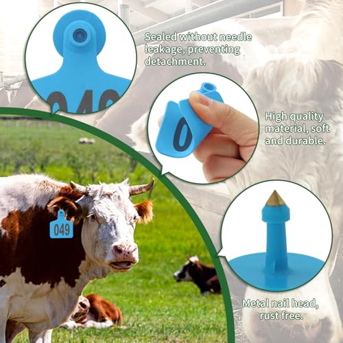 100PCS Cattle Ear Tags Numbered 001-100,Plastic Livestock Ear Tags with Animal Identification Tags for Cattle Cows Hogs Pigs Sheep Goats (Blue) - color: BLUE