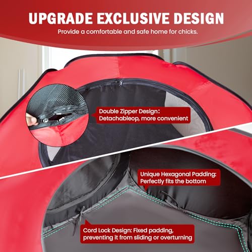 Tetuga Brooder Box for Chick Starter Kit, Chicken Brooder Up to 15 Chicks | Pop-Up Chicken Brooder Pen with Breathable Mesh Easy Fold Storage, Indoor Outdoor Use for Chick, Duck And Quail,Red - color: Chicken Brooder Tent,Red
