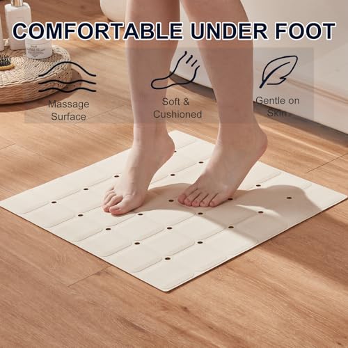 Webos Anti Slip Shower Mat for Tub & Shower Stall, 21" x 21" Square Silicone Bathtub Mat with Powerful Suction Cups, Fast-Draining, Machine Washable Soft Foldable Bathroom Mat, Beige - color: Beige, size: 21" x 21" (Square)