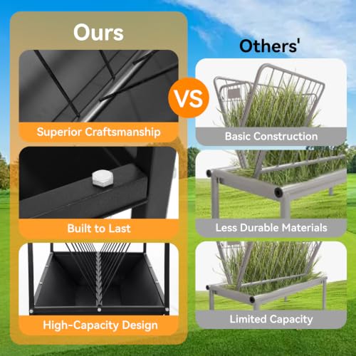 70 Gallon Pasture Hay Feeder, Heavy-Duty 2-in-1 Livestock Feeder with Grain Trough, Galvanized Steel Hay Rack for Goats, Sheep, Calves & Miniature Horses, Weather Resistant Farm Manger