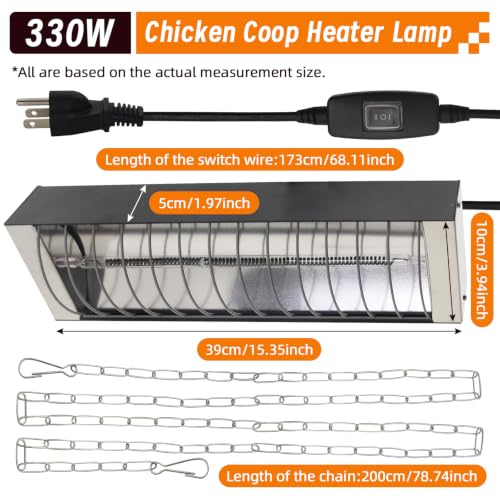 330W Chicken Coop Heater Plate Carbon Fiber Tube Chicks Brooder Heat Lamp | Adjustable 2-Level Temperature and Hanging Height Brooder Heater Lamps for Chicks Poultry Brooding