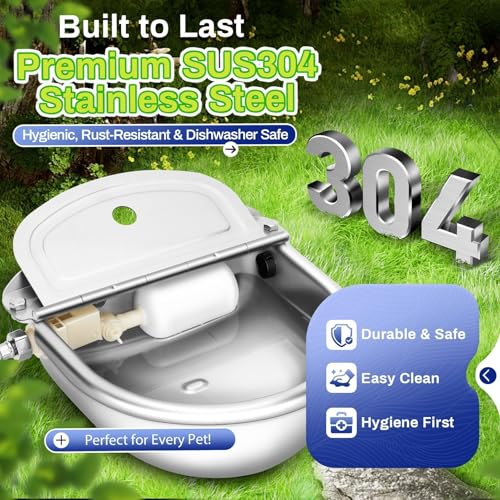 Automatic Animal Drinking Water Bowl with Float Valve, Standard Pipe,3L Stainless Steel Waterer Feeder Farm Dog Dispenser Kit Self Filling for Livestock Horse Goat Water Trough - size: Standard Setup (Essential)