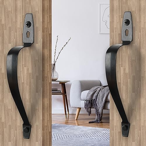 WellMade 10" Barn Door Handles Heavy Duty,Gate Handle for Wooden Fences Shed, Rustic Metal Decorative Sliding Door Pull Handles (Black 2 Packs)