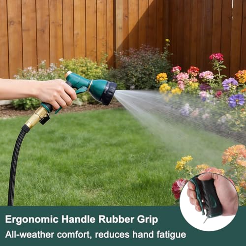 FANHAO 8 Spray Patterns Metal Garden Hose Nozzle with Hands-Free Lock | Rustproof Leak Proof Metal, Comfortable Non-Slip Handle, High Pressure Hose Sprayer Nozzle for Plant, Car & Pet Washing - color: Green