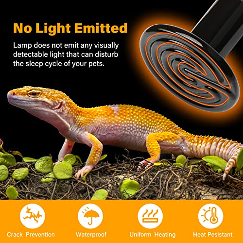 HealSmart Reptile Heat Lamp 150W 2-Pack Ceramic Heat Emitter, No Light Emitting Heat Bulbs for Amphibian Pet Brooder Coop Incubating Chicken, Lizard Bearded Dragon Turtle Snake Terrarium - size: 150 Watts, style: D-85mm (3.35")