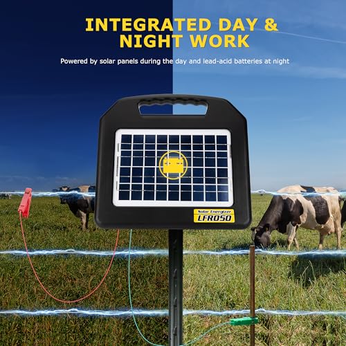 Solar Electric Fence Charger - 0.65 Joules 35 Mile Range Portable Solar Powered Electric Fence Charger, Integrated Machine for Livestock and Garden Protection - size: LFR050
