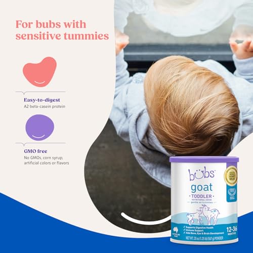 Bubs Whole Goat Milk Toddler Nutritional Drink for 12-36 Months, 20 oz | Goat Milk-Based Powder with Iron, DHA, ARA, Prebiotics & Essential Nutrients to Support Gentle Digestion, with Non-GMO Milk