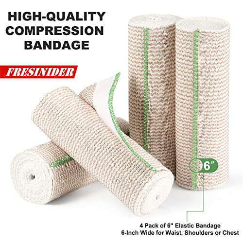 FRESINIDER Premium Elastic Bandage Wrap 6 Inch, 4 Pack, Hook and Loop | Extra-Wide 6-Inch Cotton Compression Wrap for Thigh, Shoulder and Large Leg; Secure Ends for Swelling and Injury Recovery. - color: 4 Pack X 6 Inches