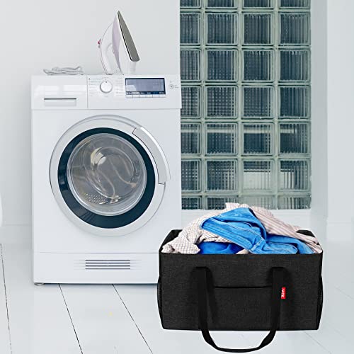 LHZK 2 Pack Extra Large Utility Tote Bag with Metal Wire Frame and the Sides Rinforced, Extra Large Tote Bag with Handle for Pool Beach Laundry Storage (Black) - color: Black, size: 22.5''x10.5''x12''-2 Pack