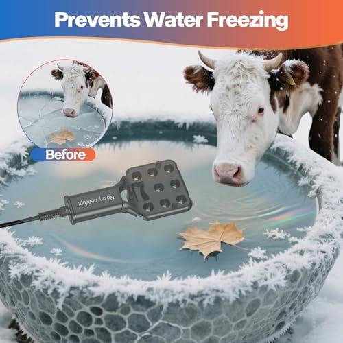 120V 800W Pond De-Icer and Chicken Water Heater for Livestock Tank Heater, Featuring Power-Off Protection, Overheating Protection, GFCI Plug & 9.2FT UL Approved Cord - size: 800 Watt
