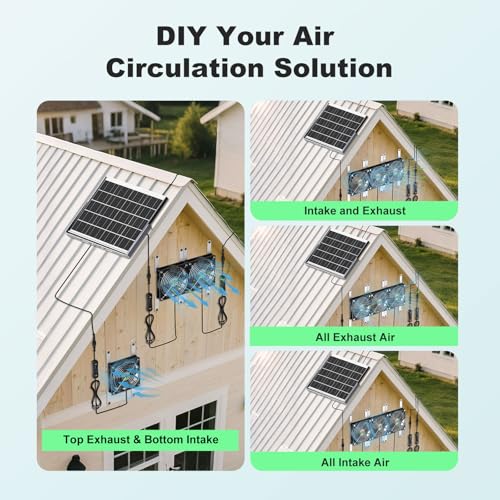 Solar Greenhouse Fan 3 Kit, 30W Large Solar Powered Exhaust and Intake Fan Outdoor Waterproof, Strong Airflow, 16.5ft Cord, for Chicken Coop Shed Air Ventilation and Circulation, No Battery - size: 5" Fan 3 Kit