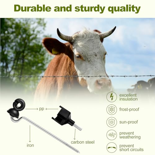 50 Pcs Black Electric Fence Wire Screw-in Insulator and 1 Insulator Socket Tool Labor-Saving Fence Ring Post Wood Post for Tape Rope Electric Wire Animal Agricultural Garden(Classic) - style: Classic