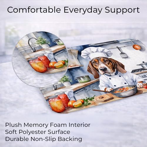 Caroline's Treasures American English Coonhound The Chef Memory Foam Kitchen Mat Machine Washable Anti-Fatigue Mat Cushion Comfort Bath Mat or Kitchen Rug - color: American English Coonhound 6186