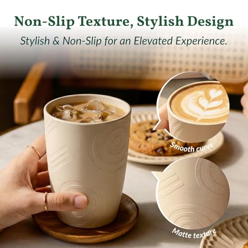Homienly Wheat Straw Cups Drinking Glasses Set of 6, Unbreakable Plastic Cups Reusable Cups for Kitchen Camping Picnic Dorm Microwave and Dishwasher Safe Water Glasses Drinking Set 12 OZ - GreyStone - color: GreyStone, size: 12 Ounces