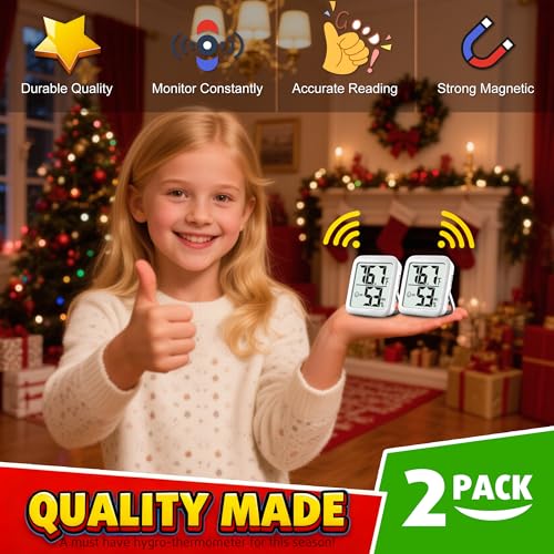 Antonki 2 Pack Room Thermometer Indoor Hygrometer | Monitor Temperature & Humidity, Accurate, Fast Read, Easy To View, Magnetic/Kickstand/Hanging, ℉/℃, w/ Battery, Compact - color: 2 Pcs * Classic White ( 90%+ Choice for Home )