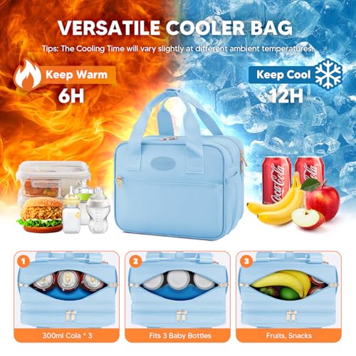 PIIOSER Breastmilk Cooler Travel Bag with Ice Pack, Compatible with Wearable Breast Pumps & Accessories - Portable Hands Free Breast Pump Carrying Case for Nursing & Working Moms, Blue - color: Blue-Small