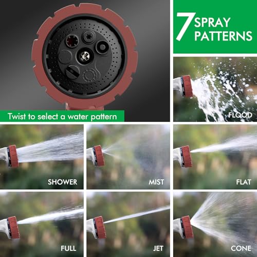 RESTMO Heavy Duty Hose Nozzle, Metal Garden Water Hose Sprayer | 7 Watering Patterns, Thumb Control, On Off Valve, Leak Proof Nozzle Sprayer for Watering Plants, Car & Pet Washing, Red - color: Red