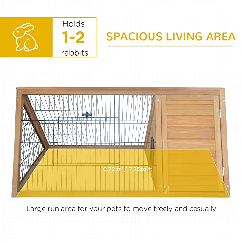 PawHut 46" x 24" Wooden A-Frame Outdoor Rabbit Hutch, Small Animal Cage, Bunny Hutch with Outside Run & Ventilating Wire, Yellow | Wooden Chicken Coop with Run for Rabbit, Small Duck Chicken, Garden Backyard Farms - color: Brown