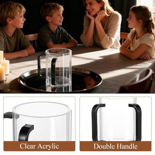 2 Pcs Judaica Hand Washing Cup with Dual Handles,5" Netilat Yadayim | Acrylic Clear Unbreakable Plastic,Washing Cups for Bathroom, Jewish Ritual Kohanim Holiday Gifts(black Handle) - color: black Handle