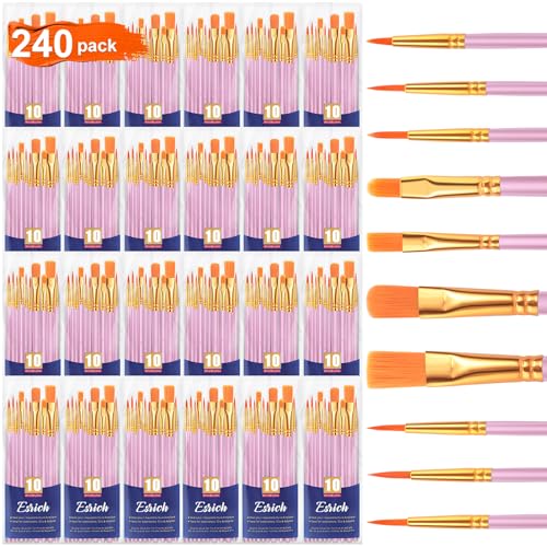 ESRICH 240PCS Pink Paint Brushes, Paint Brush for Acrylic Painting | Artist Paintbrushes for Oil Watercolor, Body Face Rock Canvas, Small Paint Brushes for Kids - color: Pink, size: 240