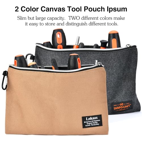 Tool Bag Backpack with 2 Canvas Tool Pouch Tool Kit, 75 Pockets & Loops Heavy Duty Tools Organizer/HVAC Tool Carrier for Eelectrician/Construction Work with Molded Base and Combination Lock, Brown - color: Brown2