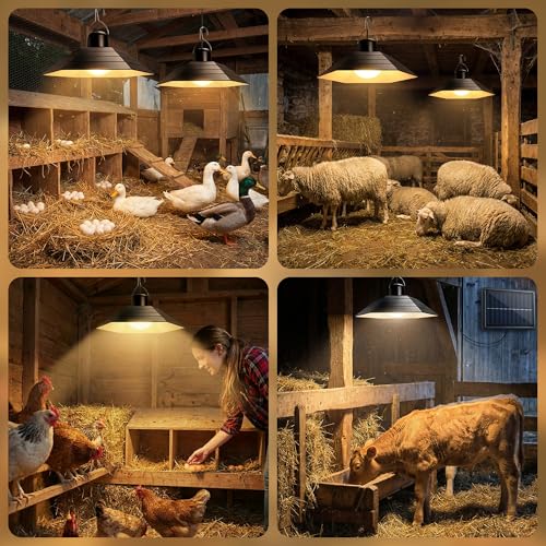 4800mAh Solar Chicken Coop Light with Timer, 3/5/8H Remote | Chicken Coop Accessories, Dual Lamps 58 LED, 3 Brightness Levels, 19.6ft Cords, IP54 Waterproof Light for Sheds Barns Farm