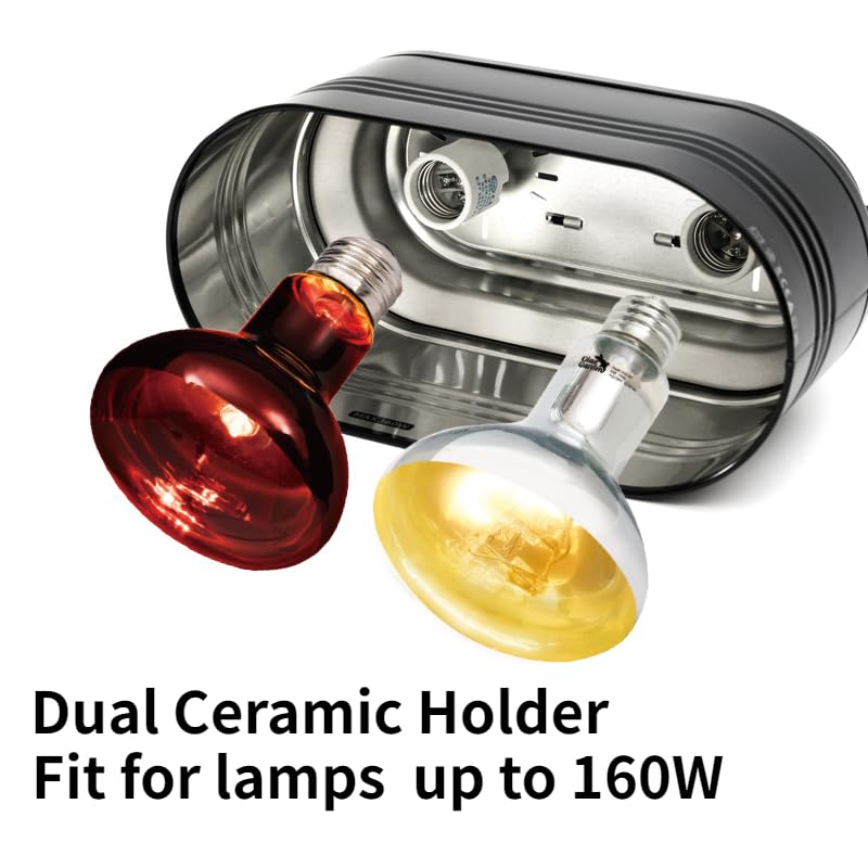 Dual Reptile Light Fixture with 2 Different Switches, Deep Dome Reptile Heat Lamp Fixture fit E26 Reptile Lamp, UVB Reptile Light Fixture Kit Perfect for Reptiles Amphibians