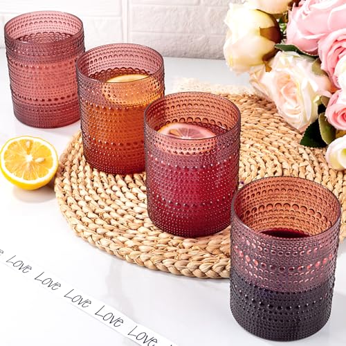 18PCS Hobnail Plastic Drinking Glasses 14 oz Burgundy Cups for Party | Vintage Glasses Mixed Drinkware Sets, Clear and Sturdy, Disposable yet Stylish, Perfect for Beer, Whiskey, Juice, Cocktails - color: Burgundy, size: 3.93 inch*3.14 inch