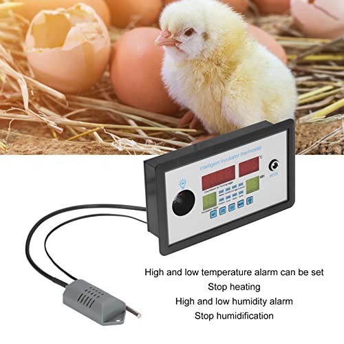 Fdit Intelligent Incubator Thermostat Controller, Digital Automatic Temperature Humidity Monitor with Alarm Egg Light Countdown Timer 12V ABS 150 x 88 x 30 mm for Egg Hatchers