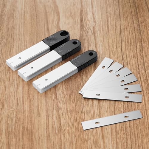 Hicarer 200 Pcs 4" Floor Scrapers Blade Replacements, Angled Demolition Scraper Blades Replacement Carbon Steel for Efficient Flooring Removal Razors Compatible with Razor Blade Scraper - size: 4 Inch